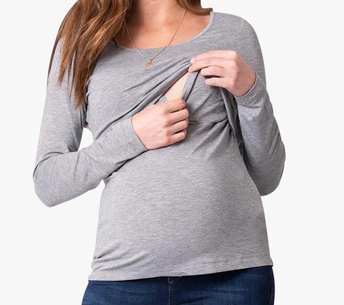 Pull D'Allaitement Grossesse - Coton Manches Longues - Col Roulé Avec Poches - Confortable
