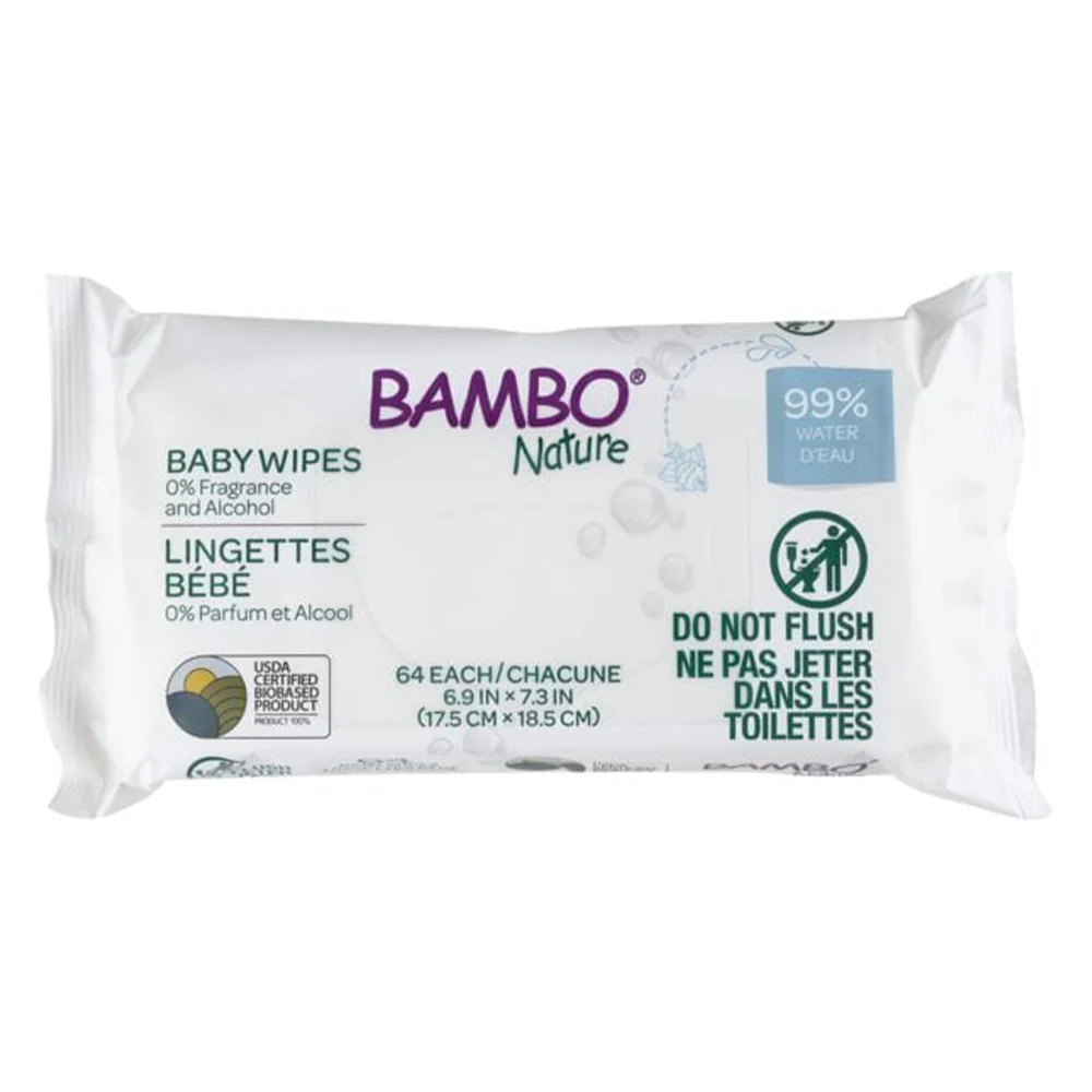 Bambo Nature Lingette à 99 % d'eau Humides - 64 Unités