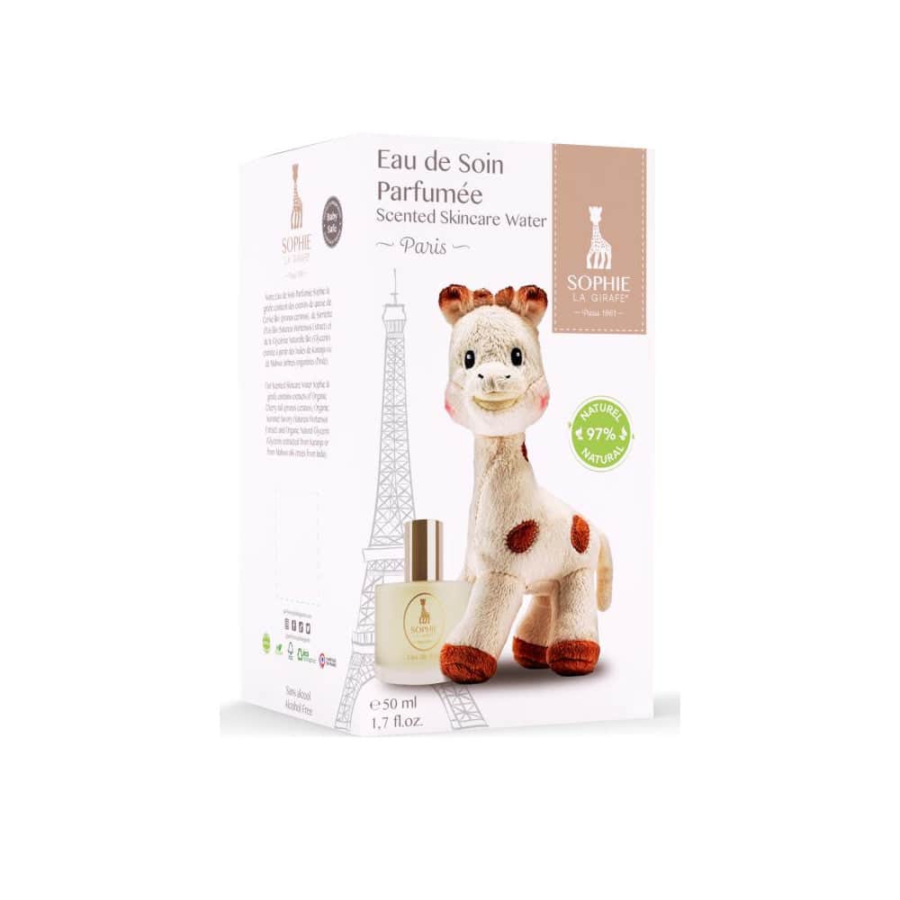 SOPHIE LA GIRAFE EAU DE SOIN PARFUMEE PARIS 0M+ 50 ML + SOPHIE JOUET PELUCHE DOUX 17 CM – Image 2
