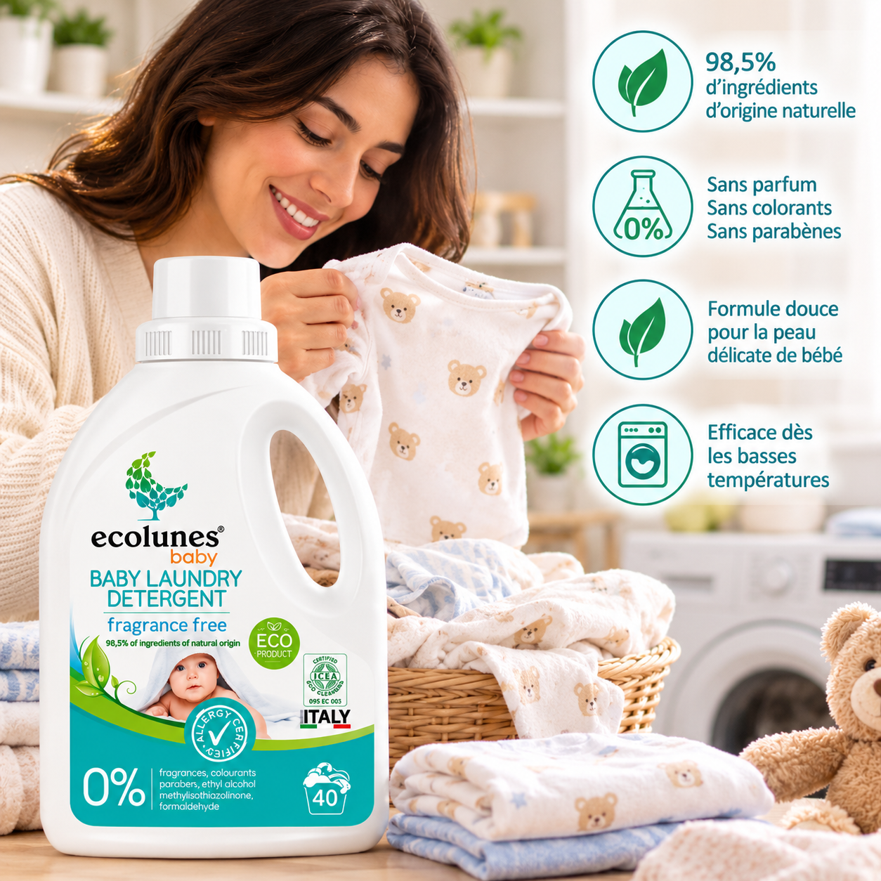 ECOLUNES BABY DETERGENT POUR BEBE 1L – Image 2