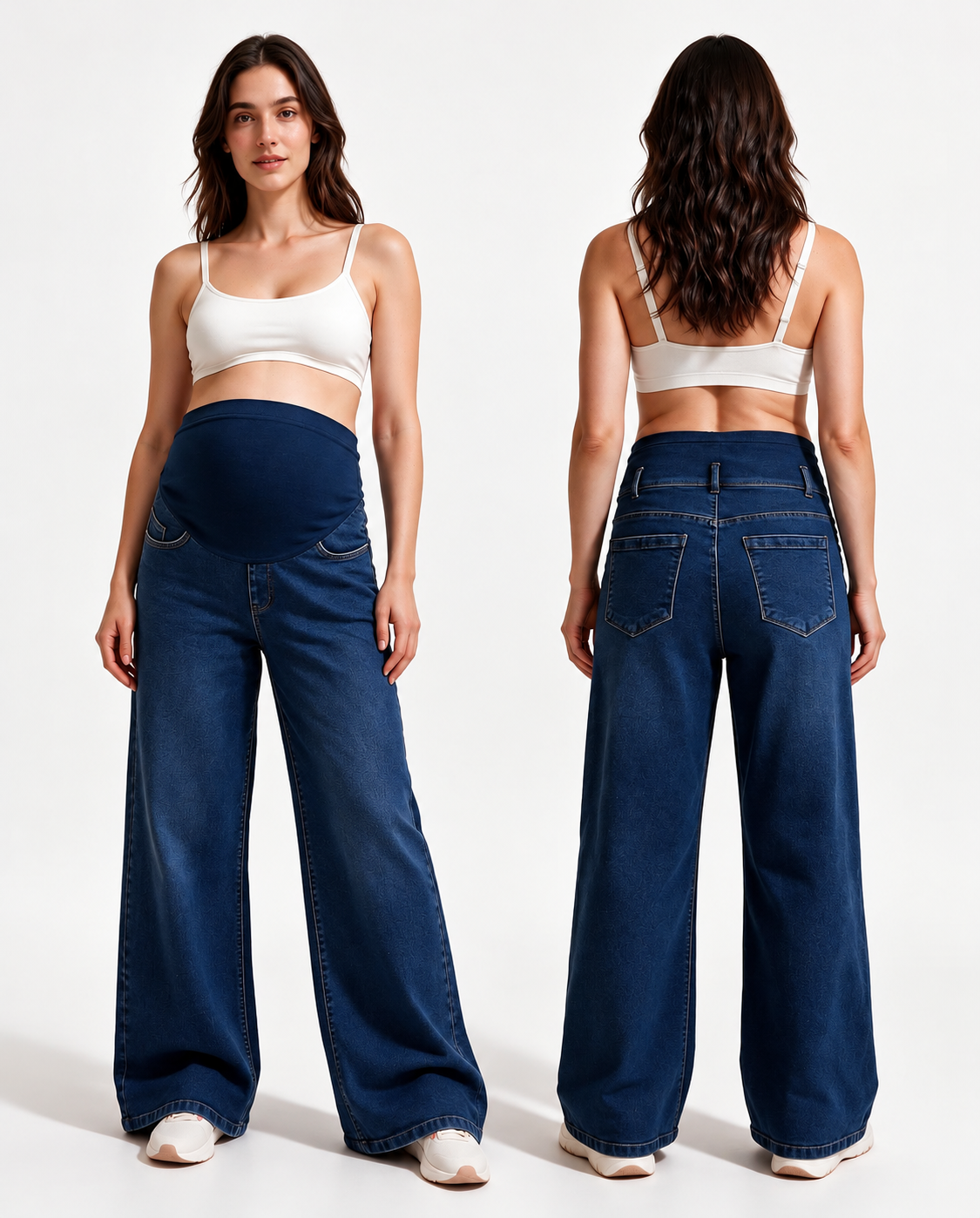 Jean de grossesse bleu foncé à jambes larges – Bandeau haut