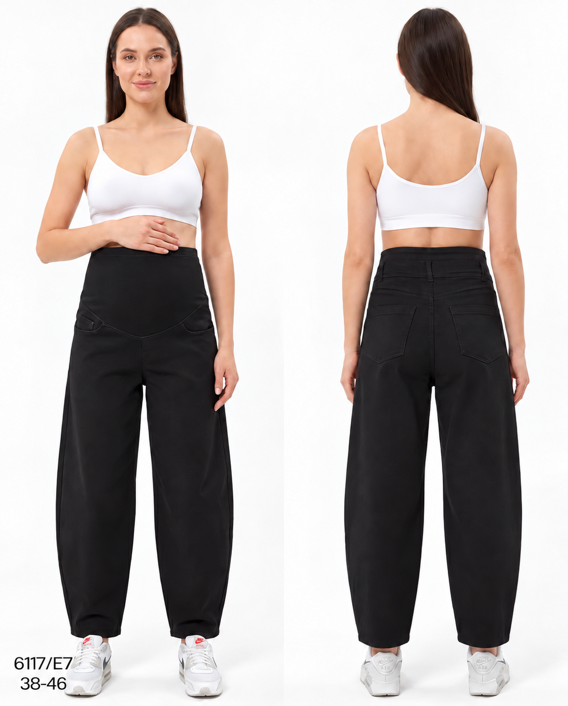 Jean de grossesse noir coupe ballon – Bandeau haut