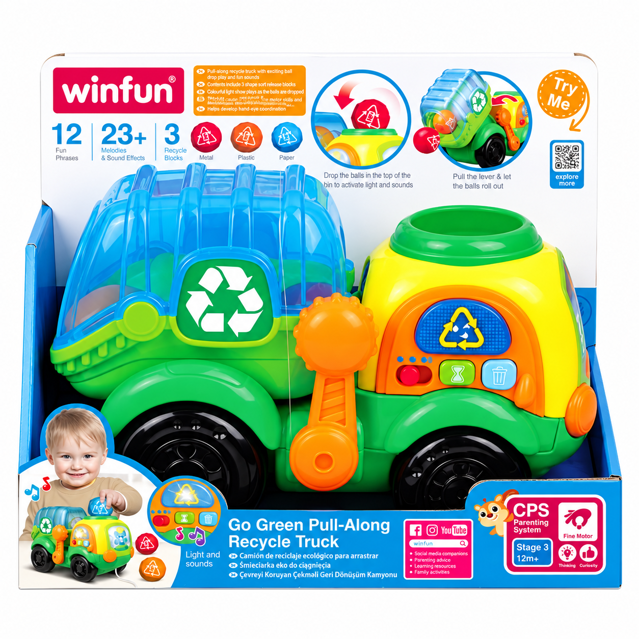 Winfun Camion de Recyclage à Tirer 12M+